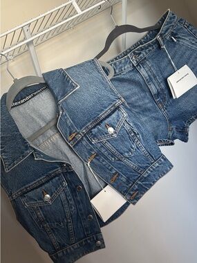 Alexander Wang Blue Denim Jacket and Shorts Set